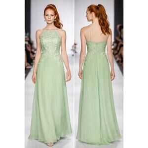 AIDAN MATTOX  Mint Green Chiffon Crochet Lace Overlay Formal Gown 6 NEW $265